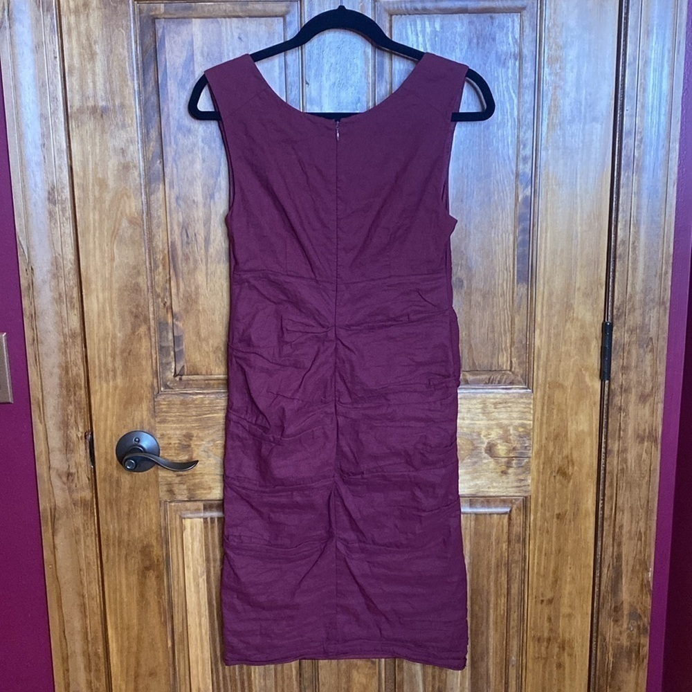 Eileen Fischer Dress sleeveless rouched burgundy empire red wine midi fits 2 4 6 - Picture 8 of 8